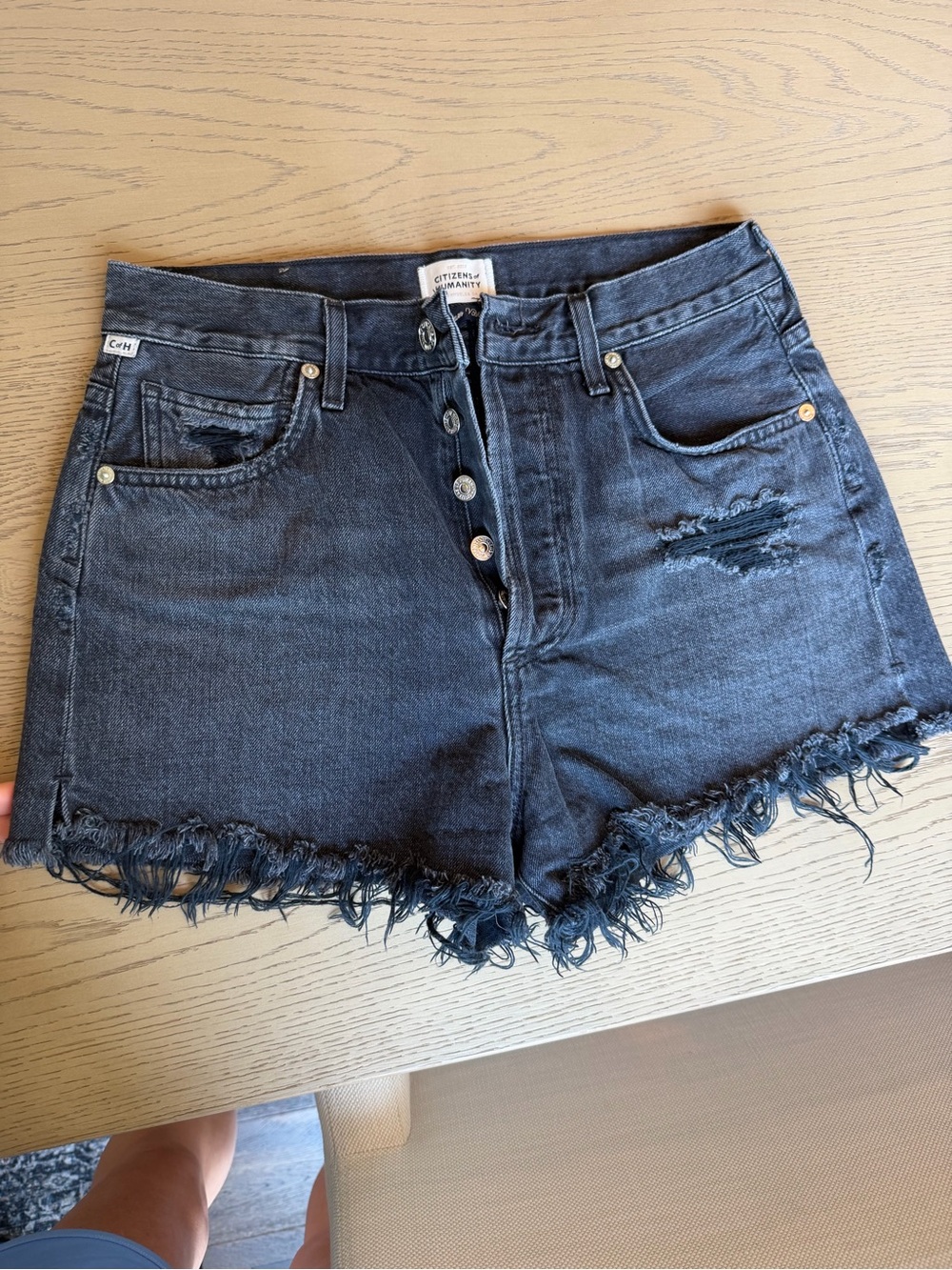 Citizens Of Humanity Black Distressed Frayed Denim Shorts